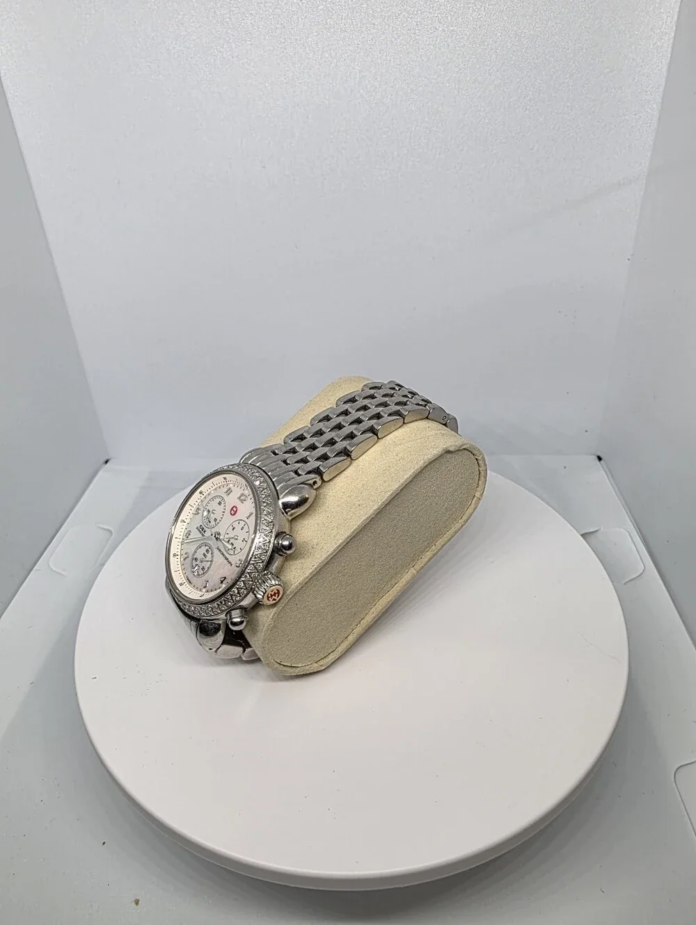 Michele CXS Diamond Chronograph Watch, Mother of Pearl Dial, Stainless Steel